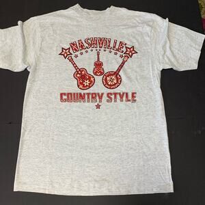 Vintage Nashville Country Style Bandana Print Graphic Tee Shirt Made in USA LG